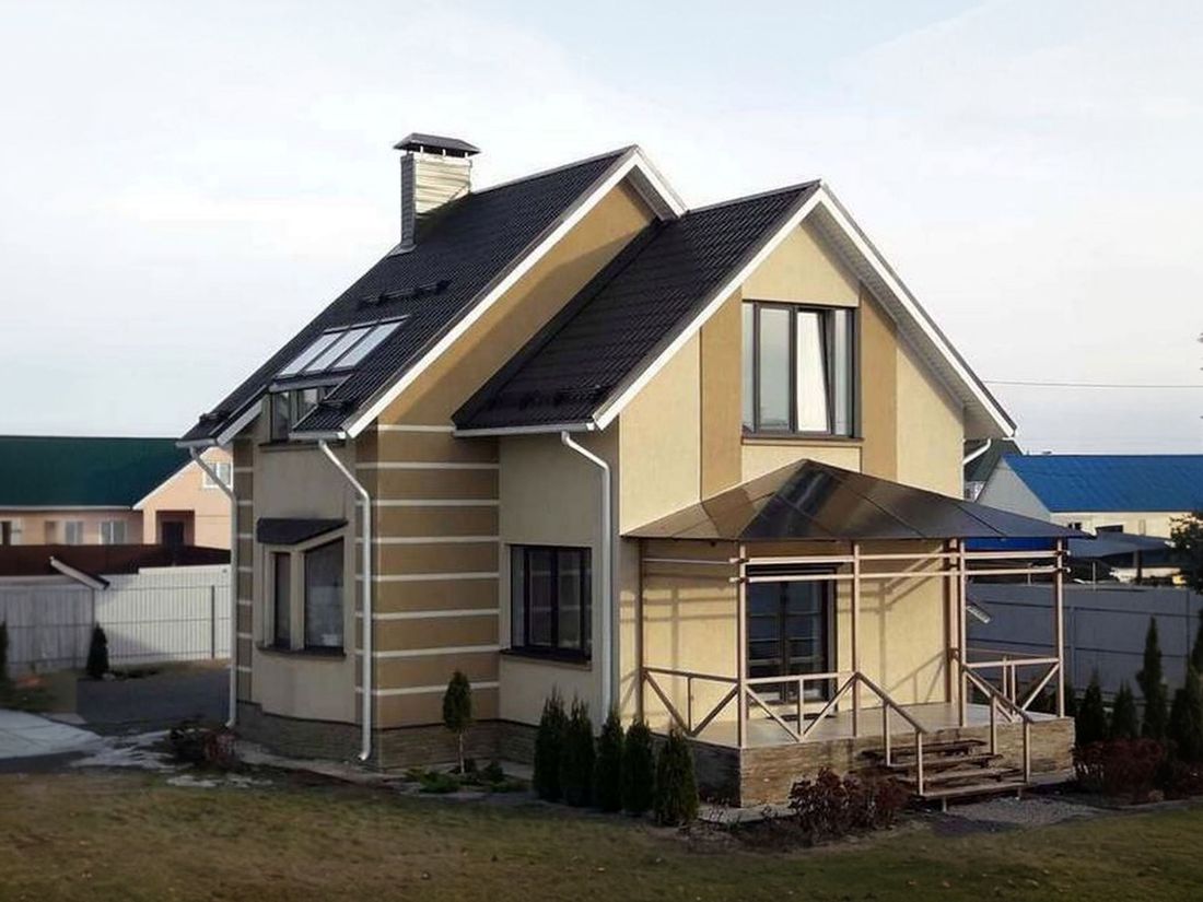 Превью для проекта в портфолио ««Компакт» - проект дома с мансардой, с террасой и с двускатной кровлей»