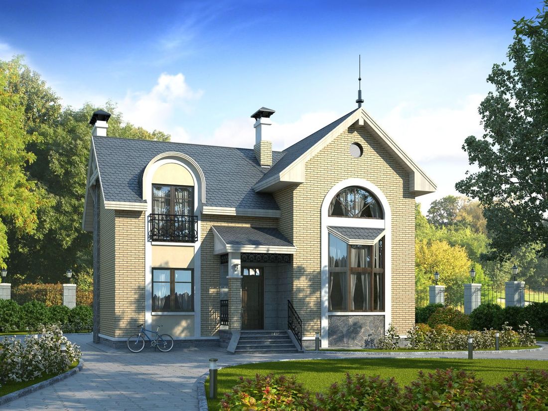 Превью для проекта в портфолио ««Фантазия» - проект двухэтажного дома дома , планировка со вторым светом гостиной, с эркером и с террасой»