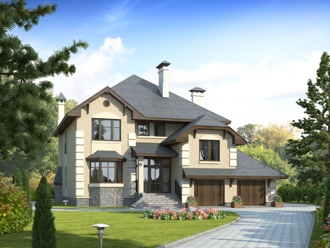 Превью для проекта в портфолио ««Эвридика» - проект загородного дома, с террасой и с гаражом на 2 авто»