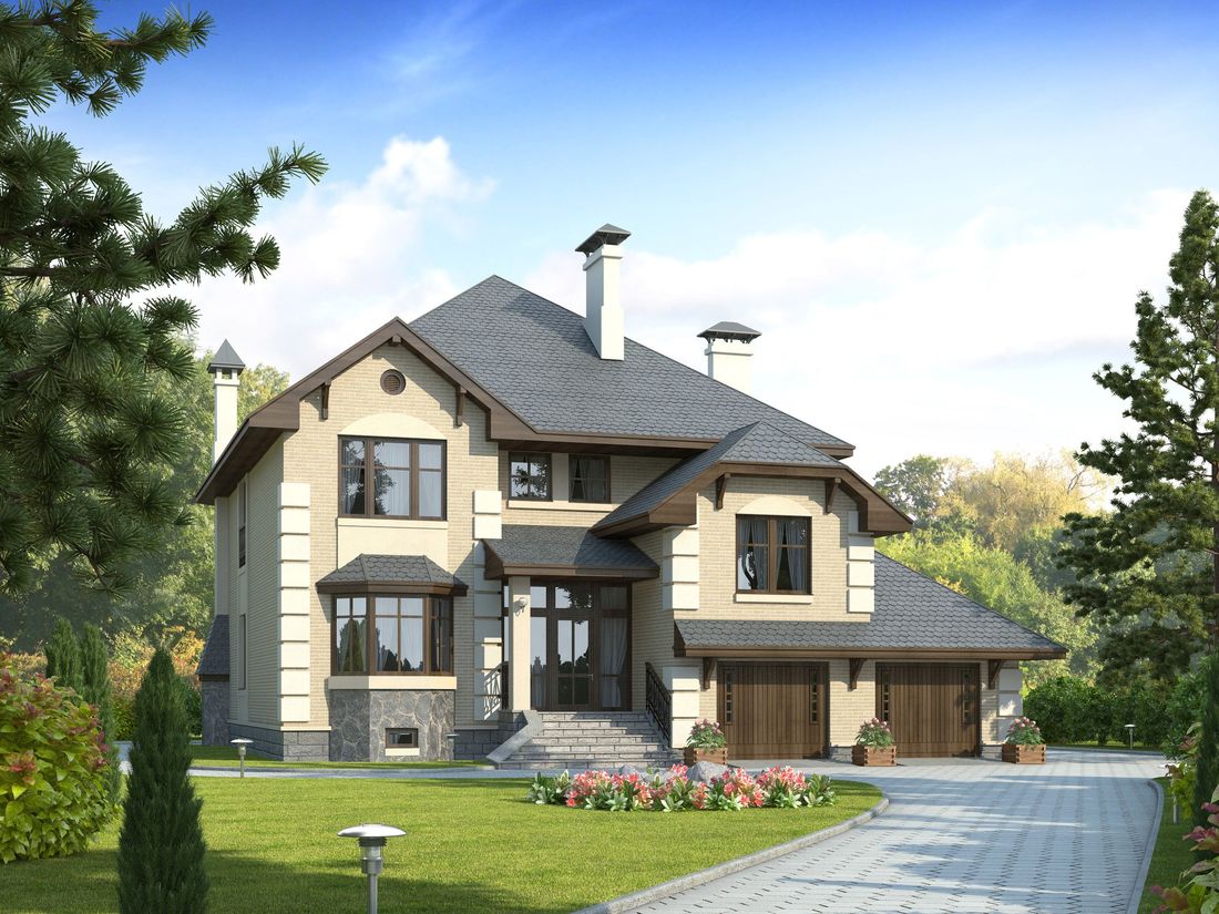 Превью для проекта в портфолио « «Эвридика» - проект загородного дома, с террасой и с гаражом на 2 авто, с цокольным этажом»