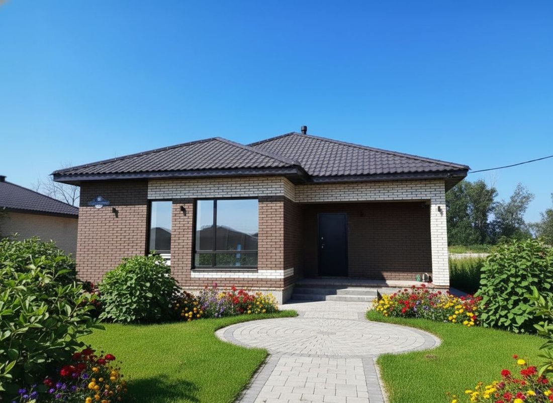 Превью для проекта в портфолио «Красивый компактный дом. «Дега» - проект одноэтажного дома из газобетона, с террасой, с угловым окном»