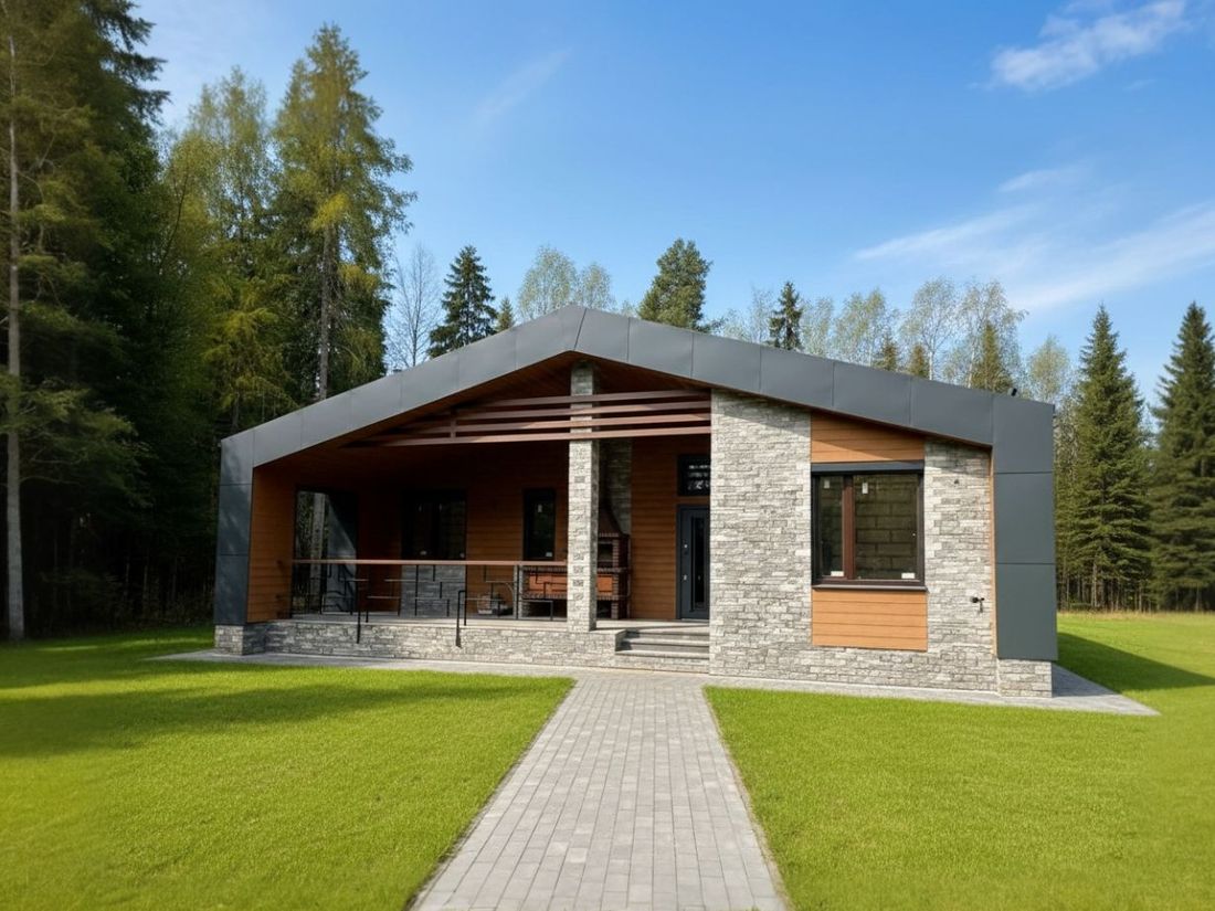 Превью для проекта в портфолио «Каркасник в стиле БАРН. «Эпсилон» - проект одноэтажного каркасного дома с террасой со стороны входа»