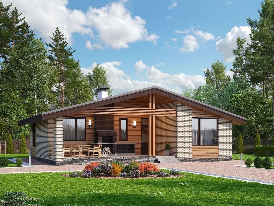 Превью для проекта в портфолио «КАРКАСНЫЙ ДОМ. «Бета» - проект одноэтажного дома с террасой со стороны входа»