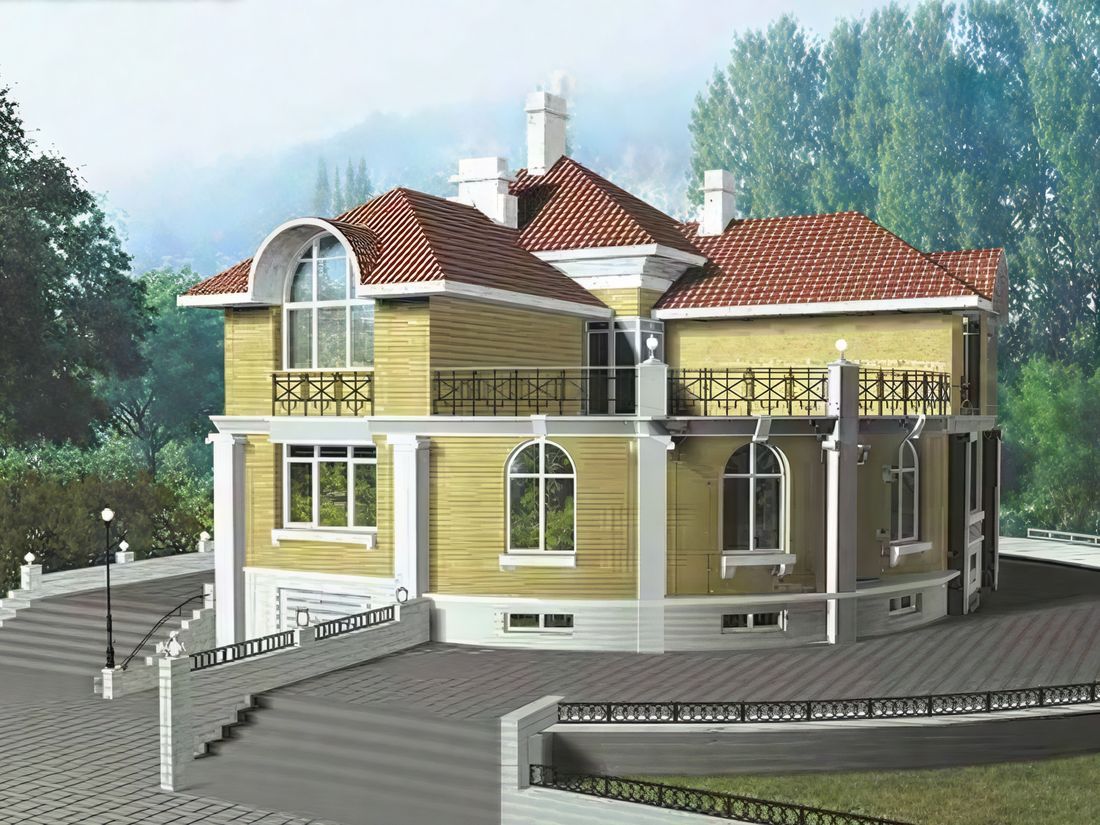 Превью для проекта в портфолио «Проект дома из кирпича «Флоренция» в классическом стиле, с террасой, и с цокольным этажом»