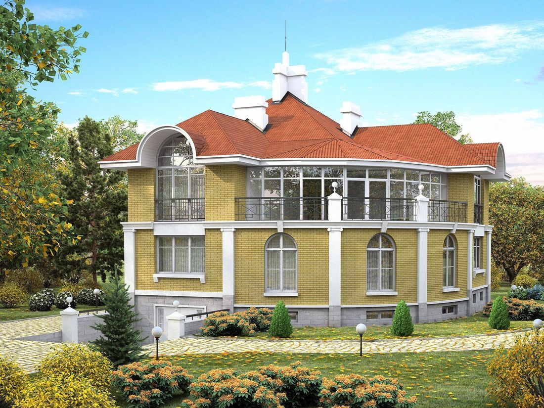 Превью для проекта в портфолио ««Флоренция» - проект дома в классическом стиле, с верандой, и с цокольным этажом»