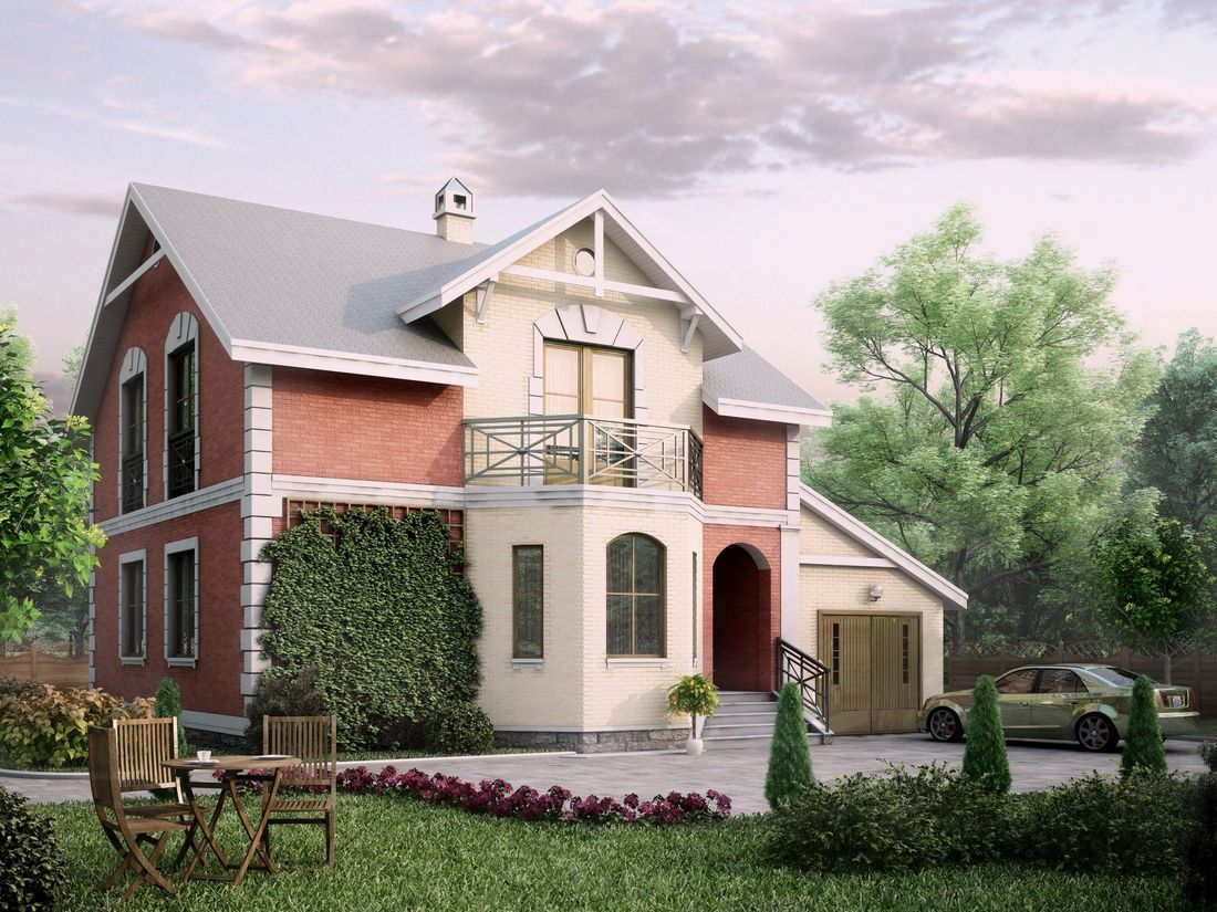 Превью для проекта в портфолио ««Метц» - проект дома с мансардой, с эркером и с террасой, в английском стиле»