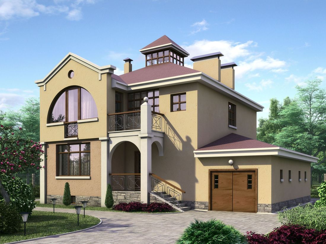 Превью для проекта в портфолио ««Принцесса на горошине» - проект двухэтажного дома, планировка с кабинетом на 1 эт, с террасой, с цокольным этажом»