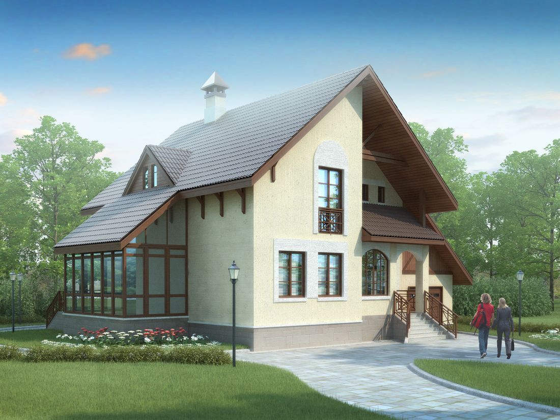 Превью для проекта в портфолио ««Оптимус» -проект дома с террасой и с гаражом, с двускатной кровлей, в немецком стиле»