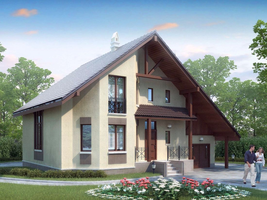 Превью для проекта в портфолио ««Регенсбург» - проект дома из газобетона, с эркером и с гаражом, с сауной, в немецком стиле»