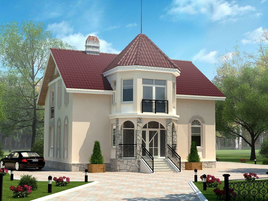 Превью для проекта в портфолио ««Висбаден» - проект двухэтажного коттеджа из газобетона, планировка с эркером»