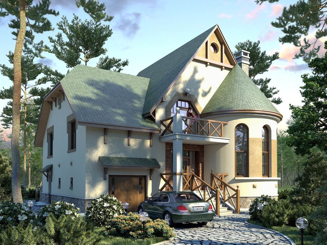 Превью для проекта в портфолио «Прекрасный дом! «5-ая глава» - проект дома, со вторым светом гостиной, с мансардой и с гаражом, в стиле замка»