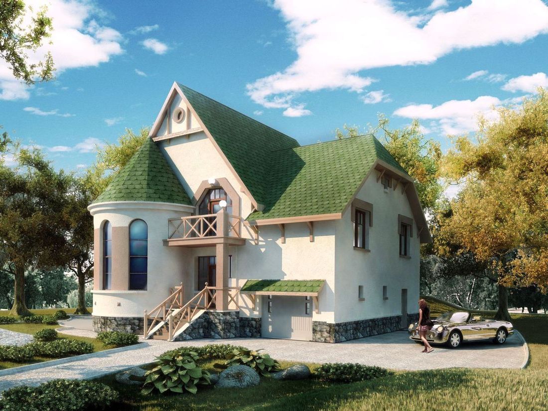 Превью для проекта в портфолио ««5-ая глава» - проект дома, со вторым светом гостиной, с мансардой и с гаражом, в стиле замка»