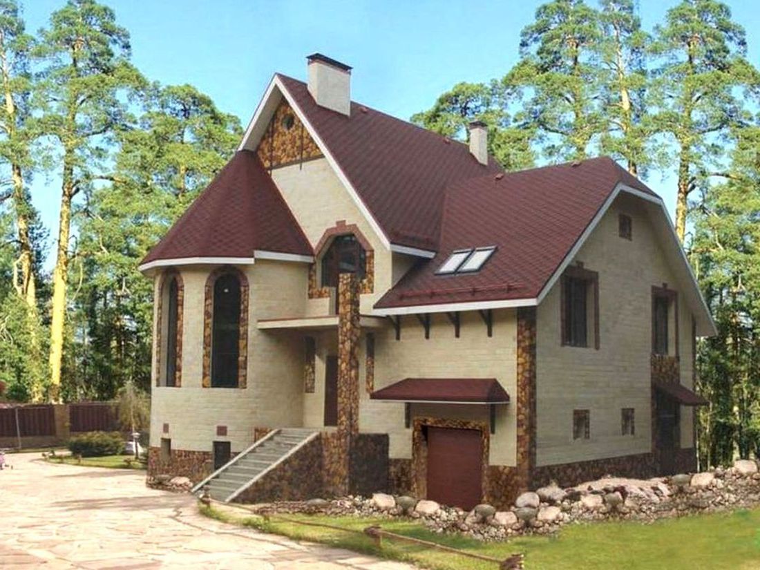 Превью для проекта в портфолио ««5-ая глава» - проект дома, со вторым светом гостиной, с мансардой и с гаражом, в стиле замка»