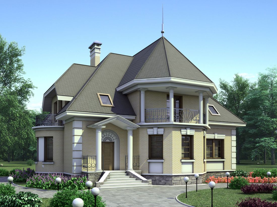 Превью для проекта в портфолио ««Белта» - проект дома из газобетона с мансардой, планировка со вторым светом в гостиной, с эркером и террасой»