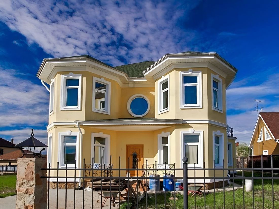 Превью для проекта в портфолио ««Амбиент»- проект двухэтажного дома с эркером и с террасой, открытая планировка, в стиле замка»