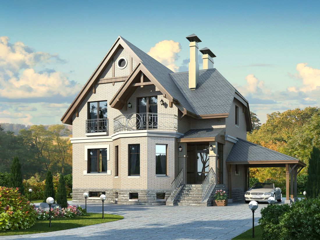 Превью для проекта в портфолио «Дом из газобетона «Шевалье плюс» с эркером, с цокольным этажом»