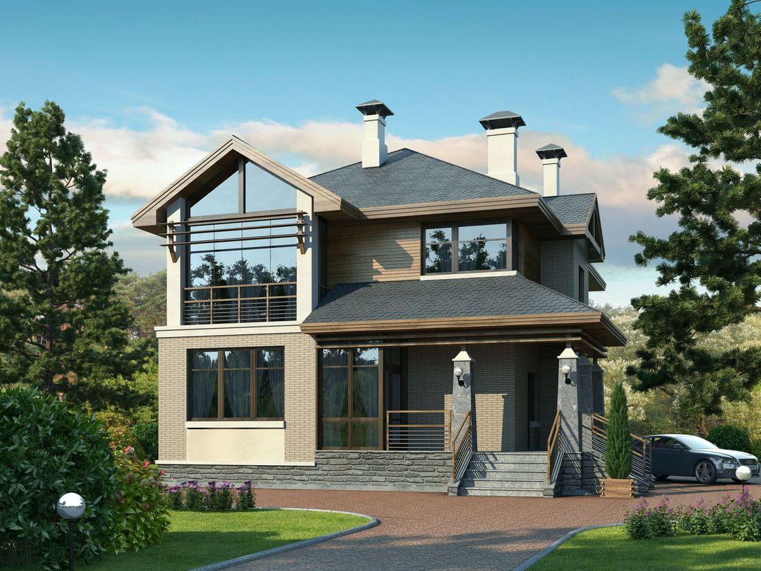 Превью для проекта в портфолио ««Вектор» - проект двухэтажного дома из газобетона с кабинетом и с террасой»