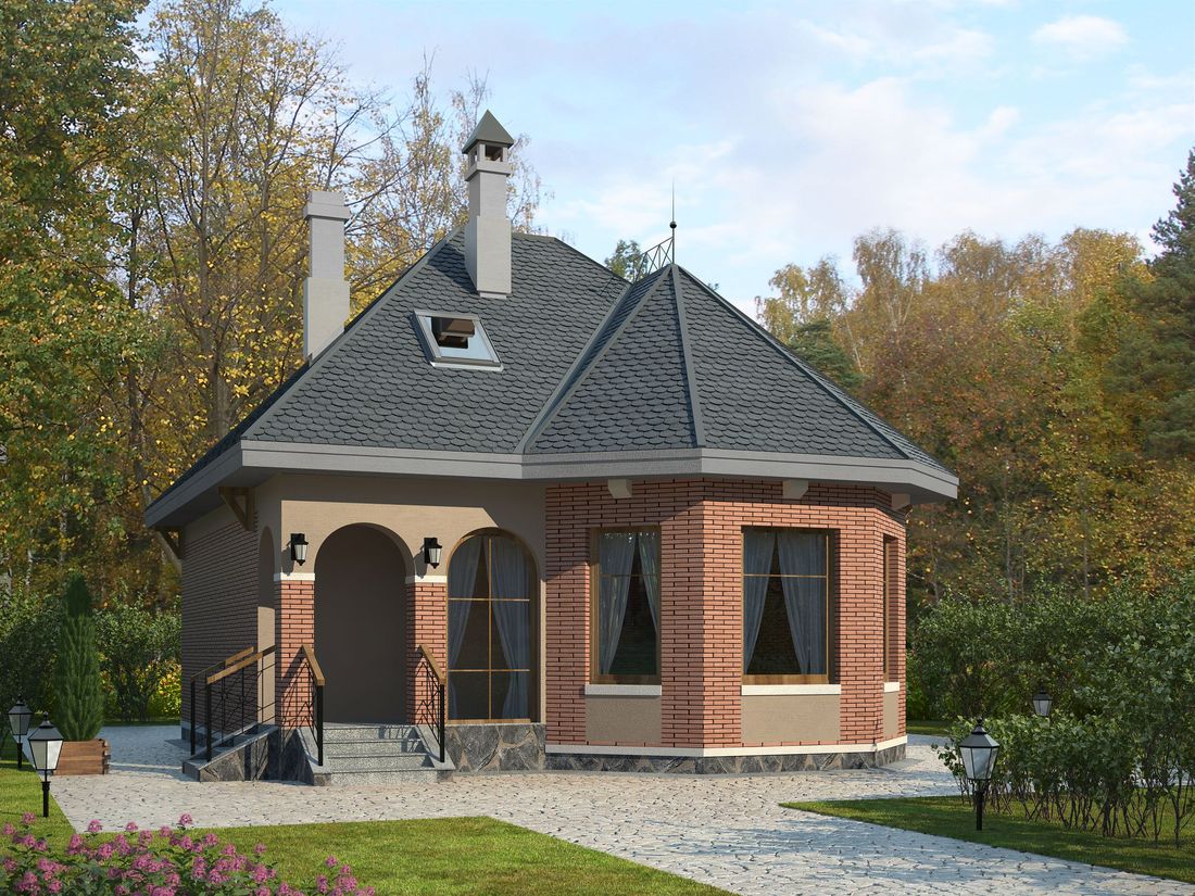 Превью для проекта в портфолио ««Душечка» - проект дома с мансардой, планировка со вторым светом в гостиной, с террасой»