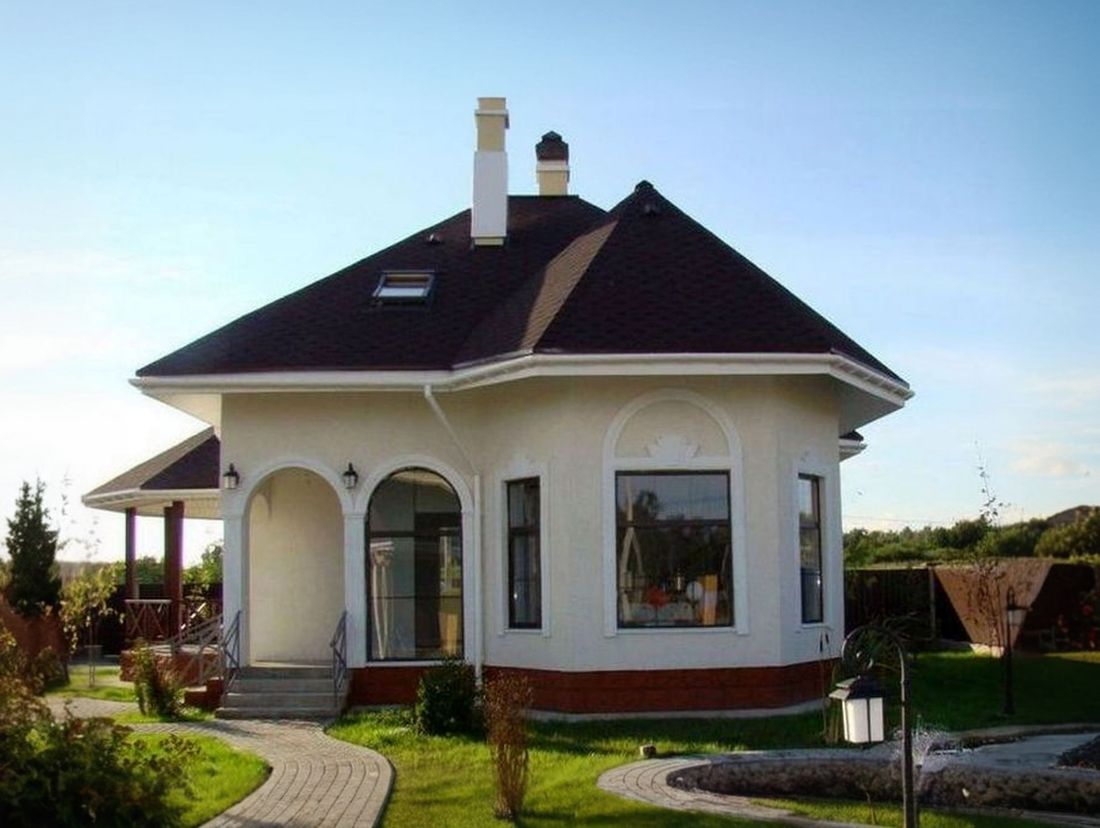 Превью для проекта в портфолио ««Душечка» - проект дома с мансардой, планировка со вторым светом в гостиной, с террасой сбоку»