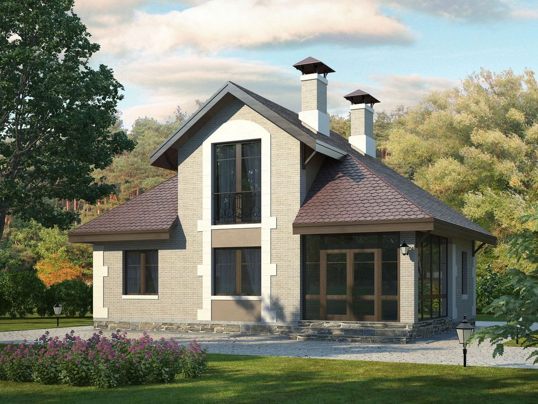 Превью для проекта в портфолио « «Замечательный сосед» - проект дома с мансардой, с остекленной террасой»