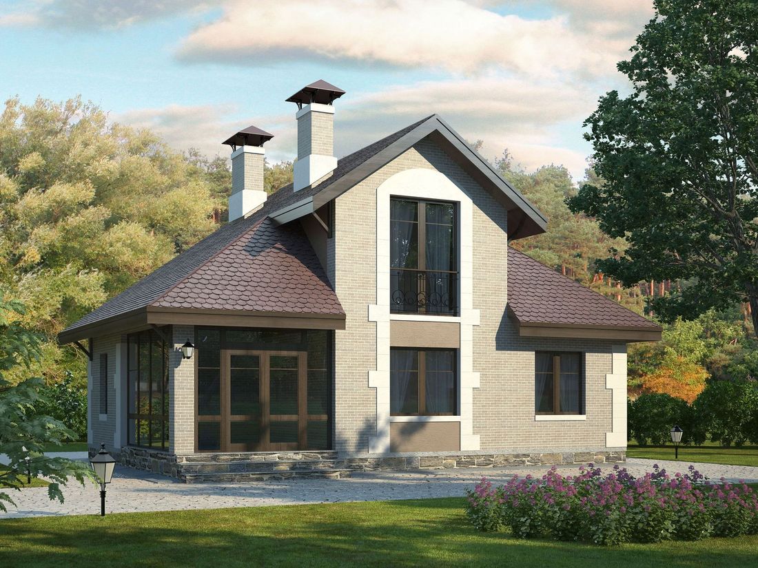 Превью для проекта в портфолио « «Замечательный сосед» - проект дома с мансардой, с остекленной террасой»