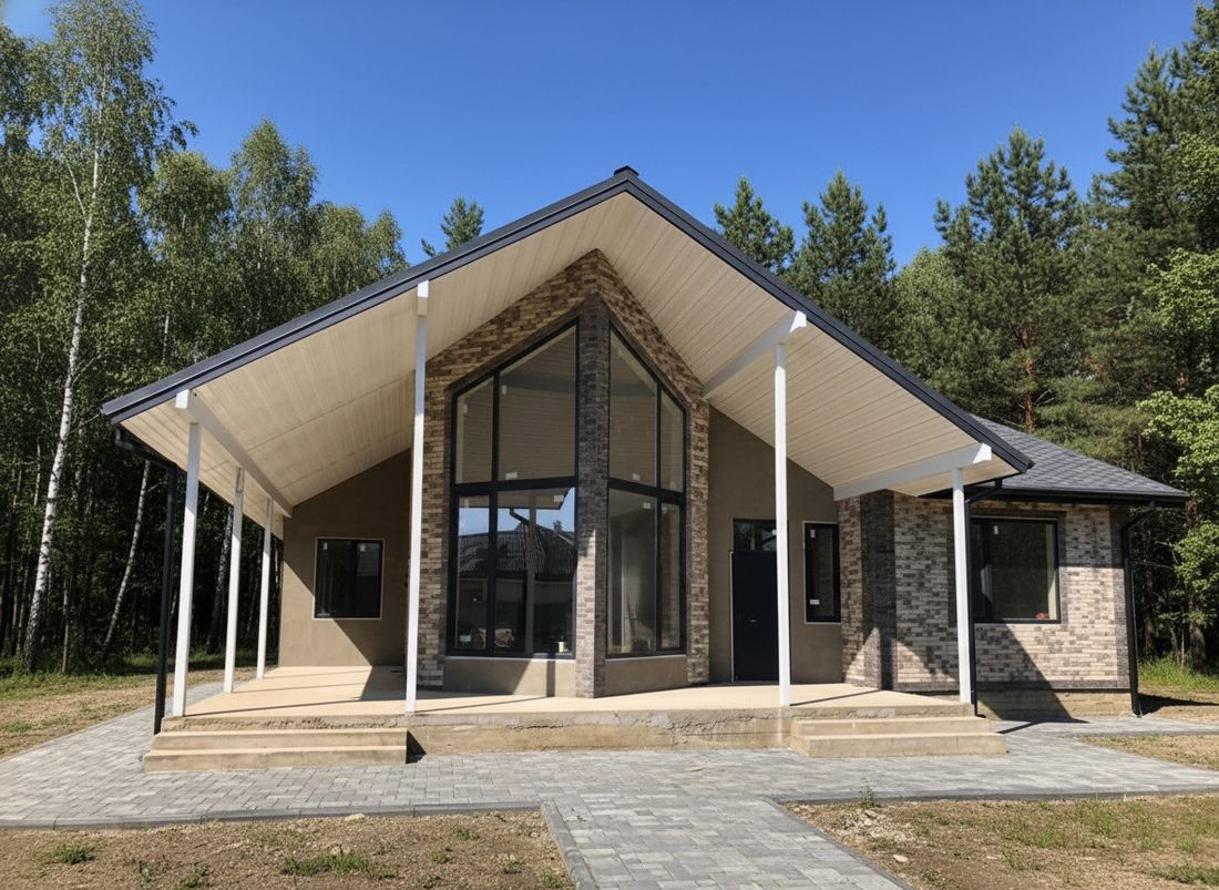 Превью для проекта в портфолио ««Яркий мир» - проект одноэтажного дома, с панорамным эркером, с просторной террасой, в современном стиле»