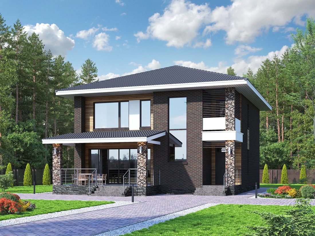 Превью для проекта в портфолио ««Эрго» - проект дома 10х10м, планировка с террасой со стороны входа, с удобной планировкой»