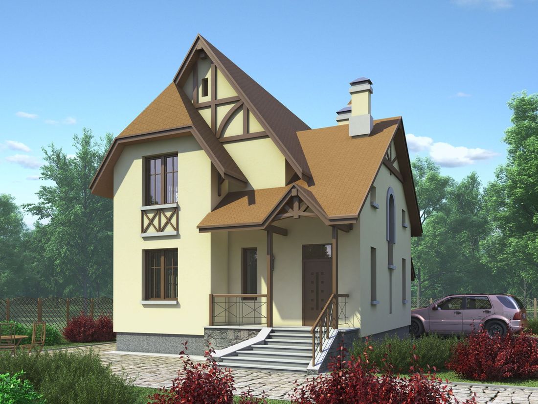 Превью для проекта в портфолио ««Вива» - проект дома из кипича, для узкого участка, в стиле фахверк»