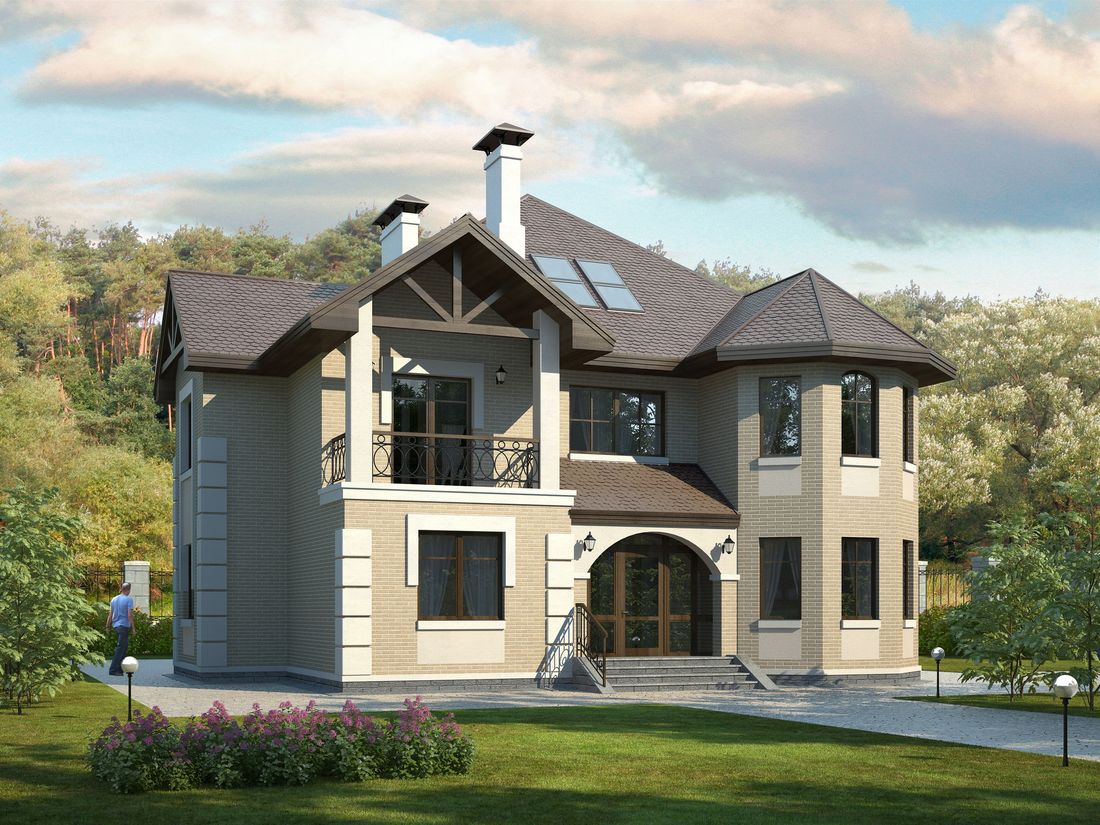 Превью для проекта в портфолио ««Воронцов» - проект двухэтажного дома с эркером, с биллиардной в мансарде, планировка со спиральной лестницей»