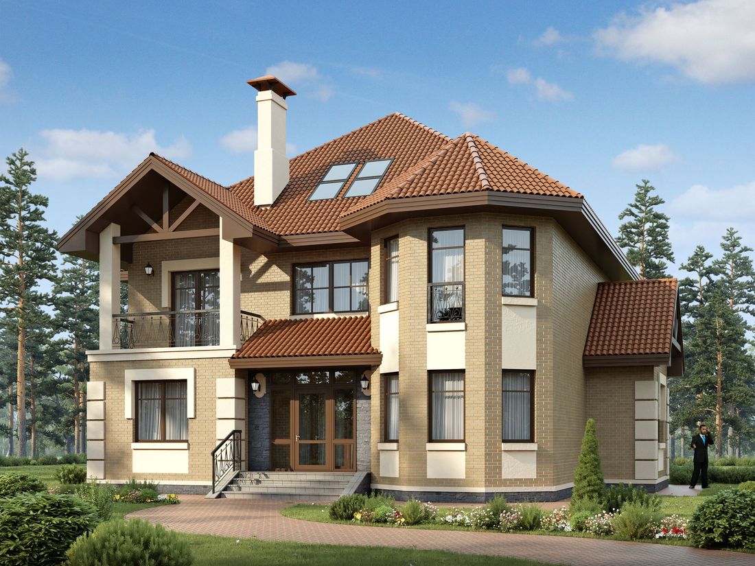 Превью для проекта в портфолио ««Воронцов» - проект двухэтажного дома из газобетона с эркером, с биллиардной в мансарде, комфортной планировкой»