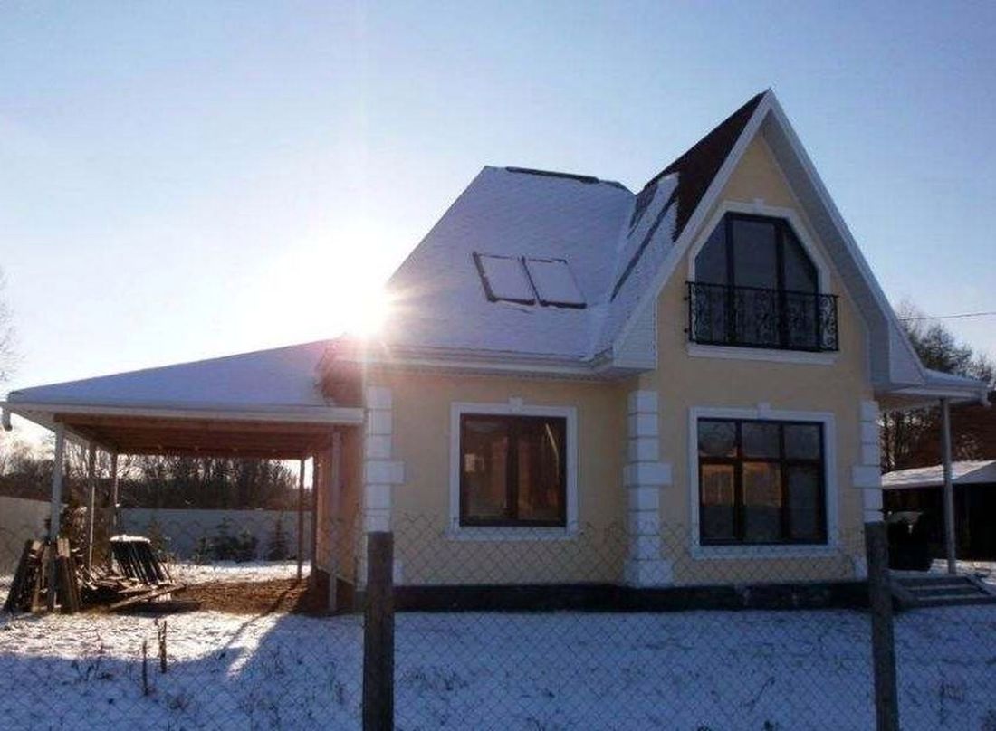 Превью для проекта в портфолио ««Летний вечер» - проект дома с мансардой из газоблоков, с нaвесом на 2 авто»