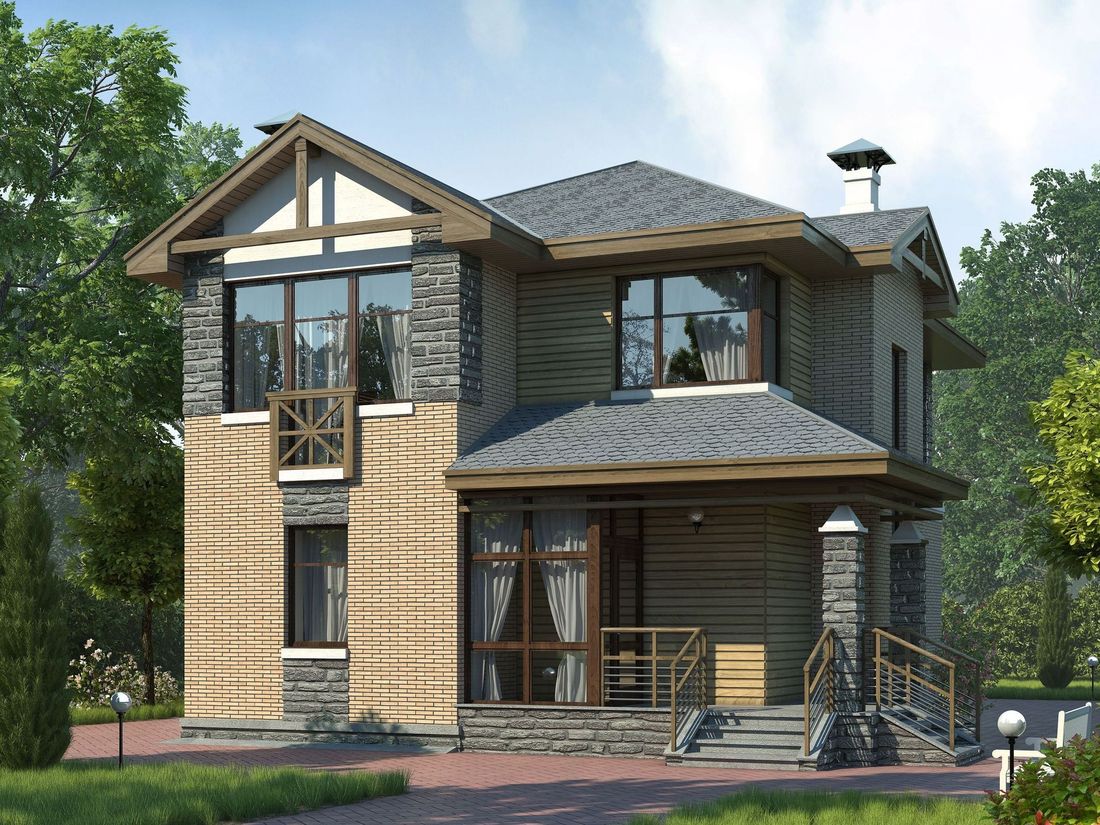 Превью для проекта в портфолио ««Оникс» - красивый проект двухэтажного дома, с террасой и с лоджией, для небольшого участка»