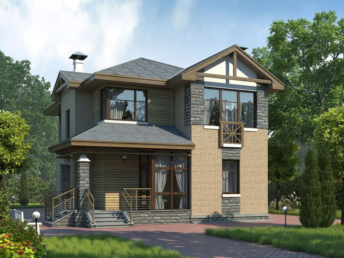 Превью для проекта в портфолио ««Оникс» - красивый проект двухэтажного дома, с террасой и с лоджией, для небольшого участка»