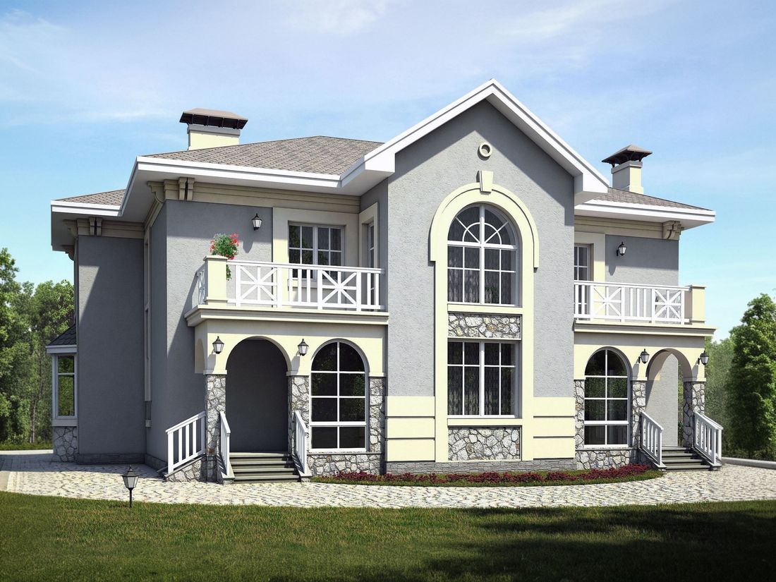 Превью для проекта в портфолио ««Родное сердце» - проект двухэтажного дома на две семьи (дуплекс), с террасой и с балконом»