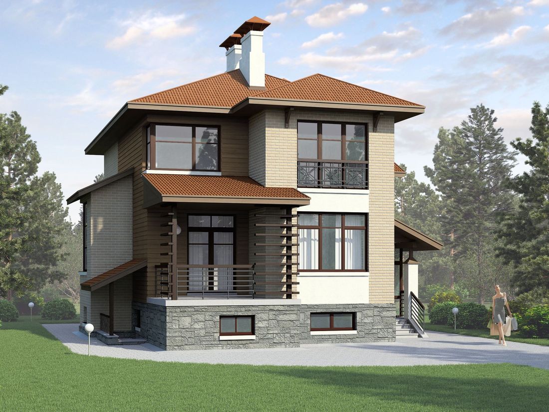 Превью для проекта в портфолио ««Светлая жизнь» - проект двухэтажного дома из газобетона,с сауной в цоколе, с панорамным остеклением»