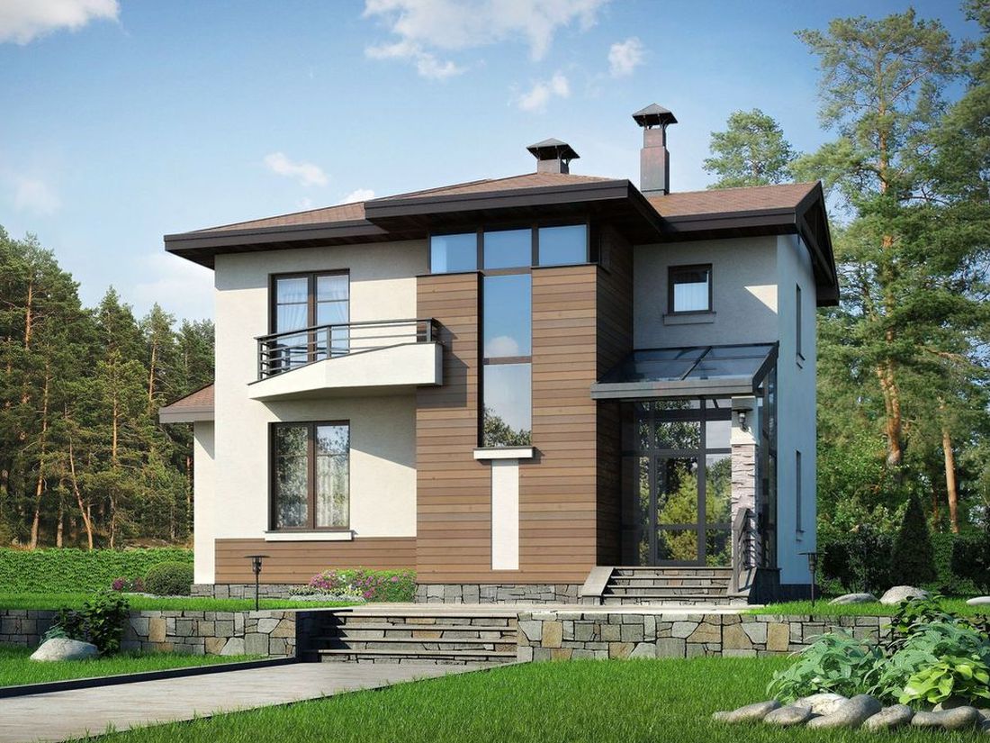 Превью для проекта в портфолио ««Тренд» - проект двухэтажного дома из газобетона, с террасой, в современном стиле»