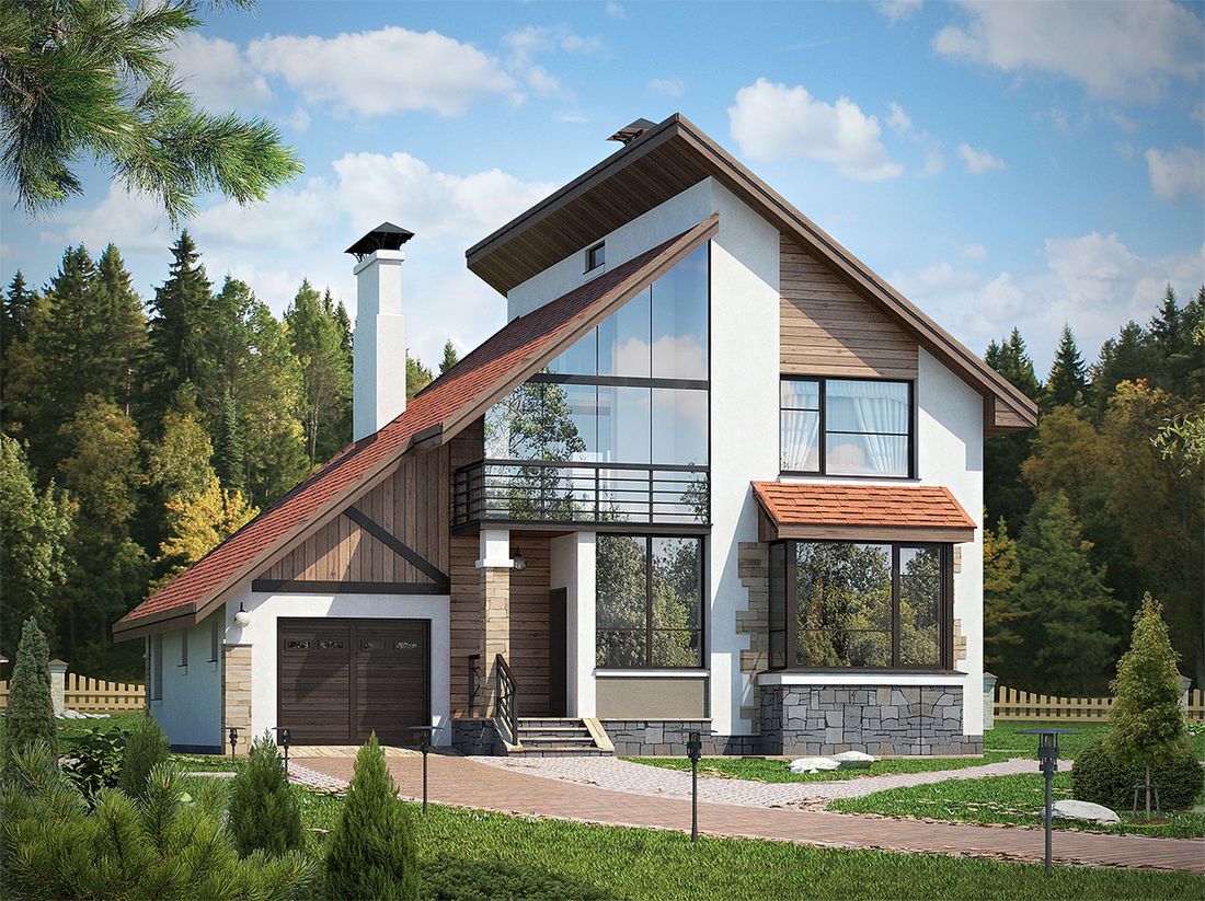 Превью для проекта в портфолио ««Импульс» - проект двухэтажного дома, с террасой и гаражом, в современном стиле хай-тек»