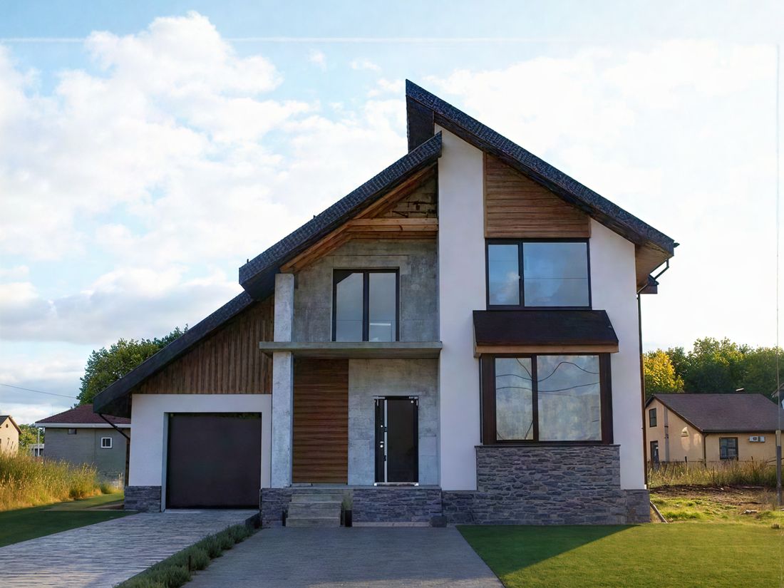 Превью для проекта в портфолио ««Импульс» - проект двухэтажного дома, с террасой и гаражом, в современном стиле хай-тек»