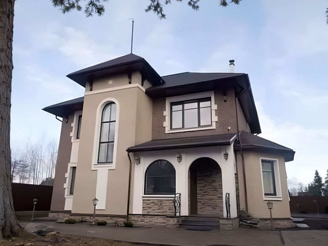 Превью для проекта в портфолио ««Маленький принц» - проект двухэтажного дома, с эркером и с террасой, планировка с кабинетом на 1 эт, в стиле замка»