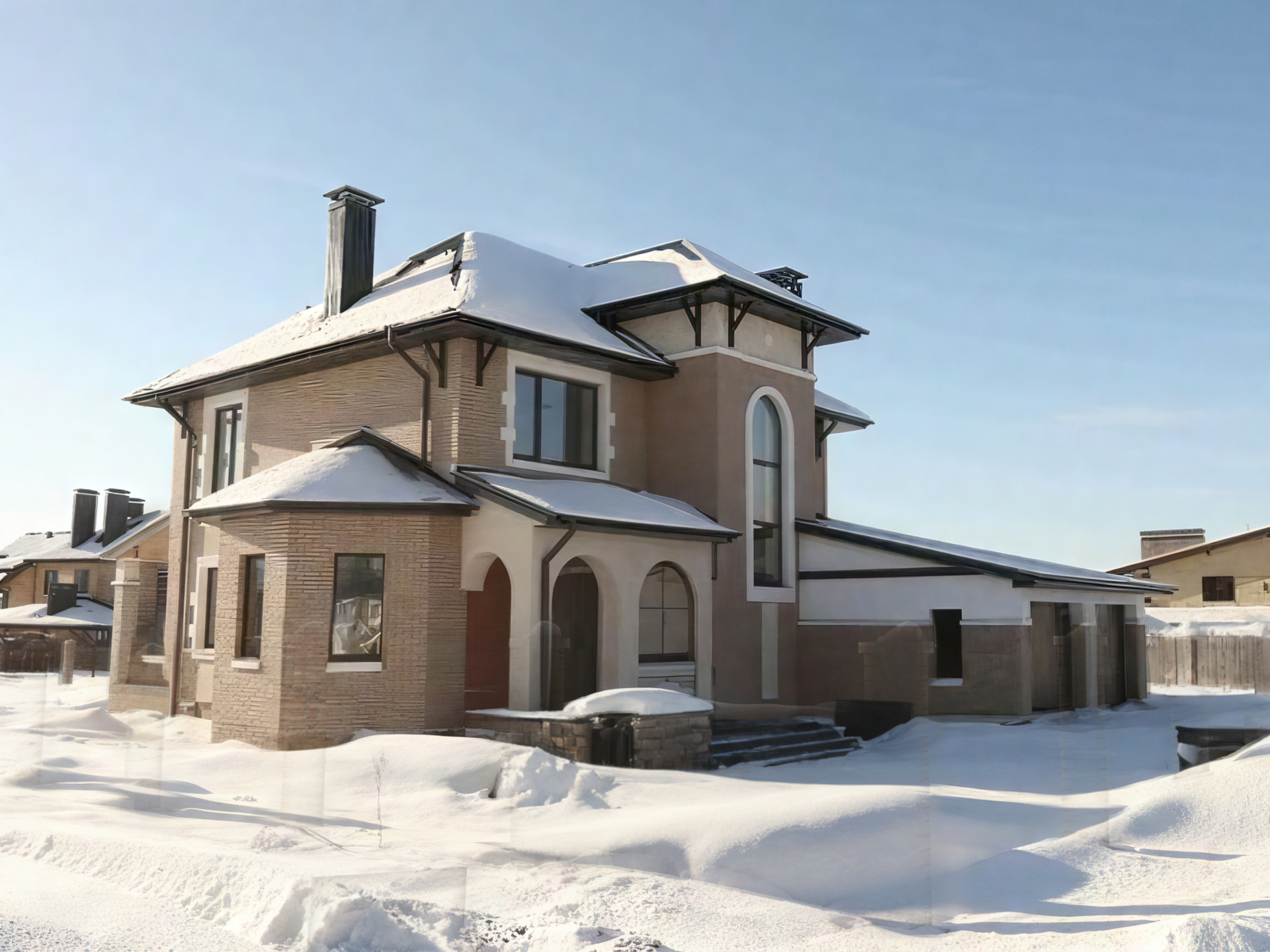 Превью для проекта в портфолио ««Маленький принц» - проект двухэтажного дома, с эркером и с террасой, планировка с кабинетом на 1 эт и гаражом на 2 авто»