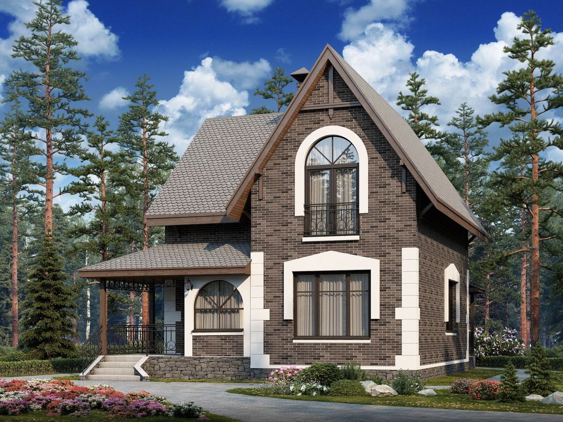 Превью для проекта в портфолио « Популярный проект дома с мансардой из газобетона «Оптима», планировка 3 спальни, с террасой»