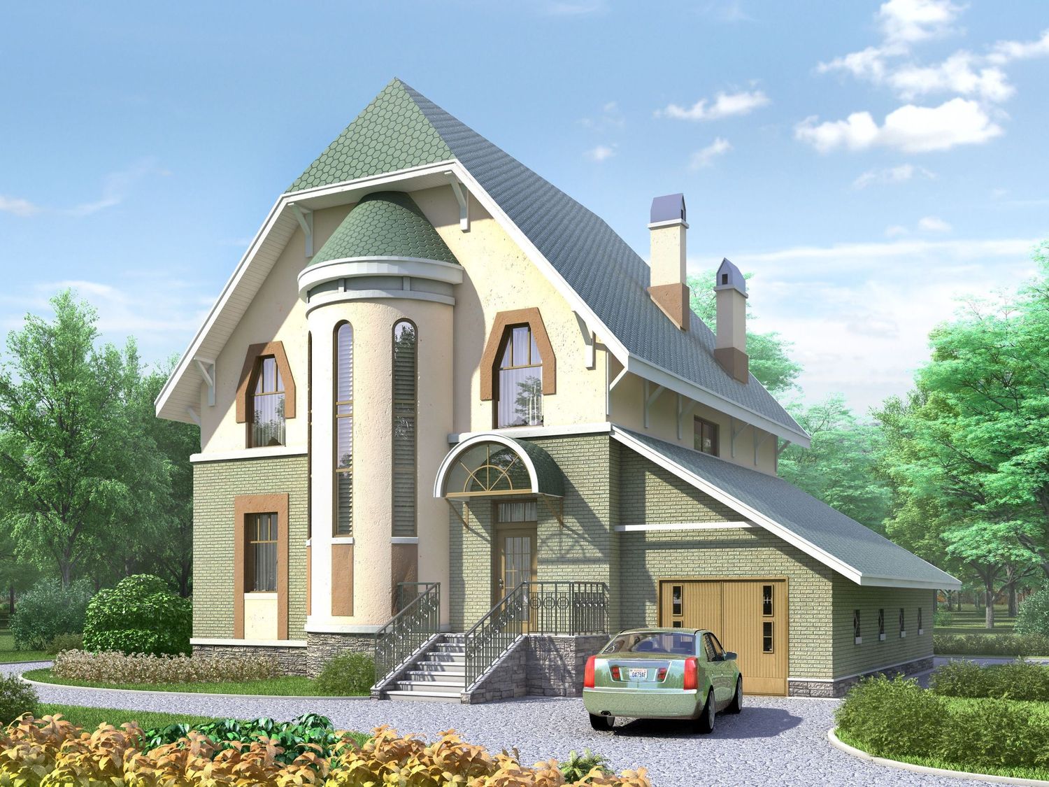 Превью для проекта в портфолио « «Барби-Холл» - проект трехэтажного дома, с полукруглым эркером»