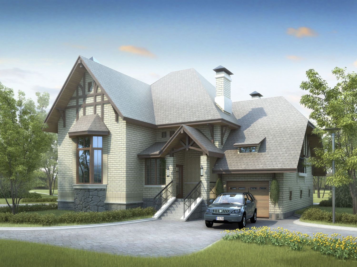 Превью для проекта в портфолио ««Вернигероде» -проект коттеджа с мансардой, с эркером и вторым светом, с гаражом, в стиле фахверк»