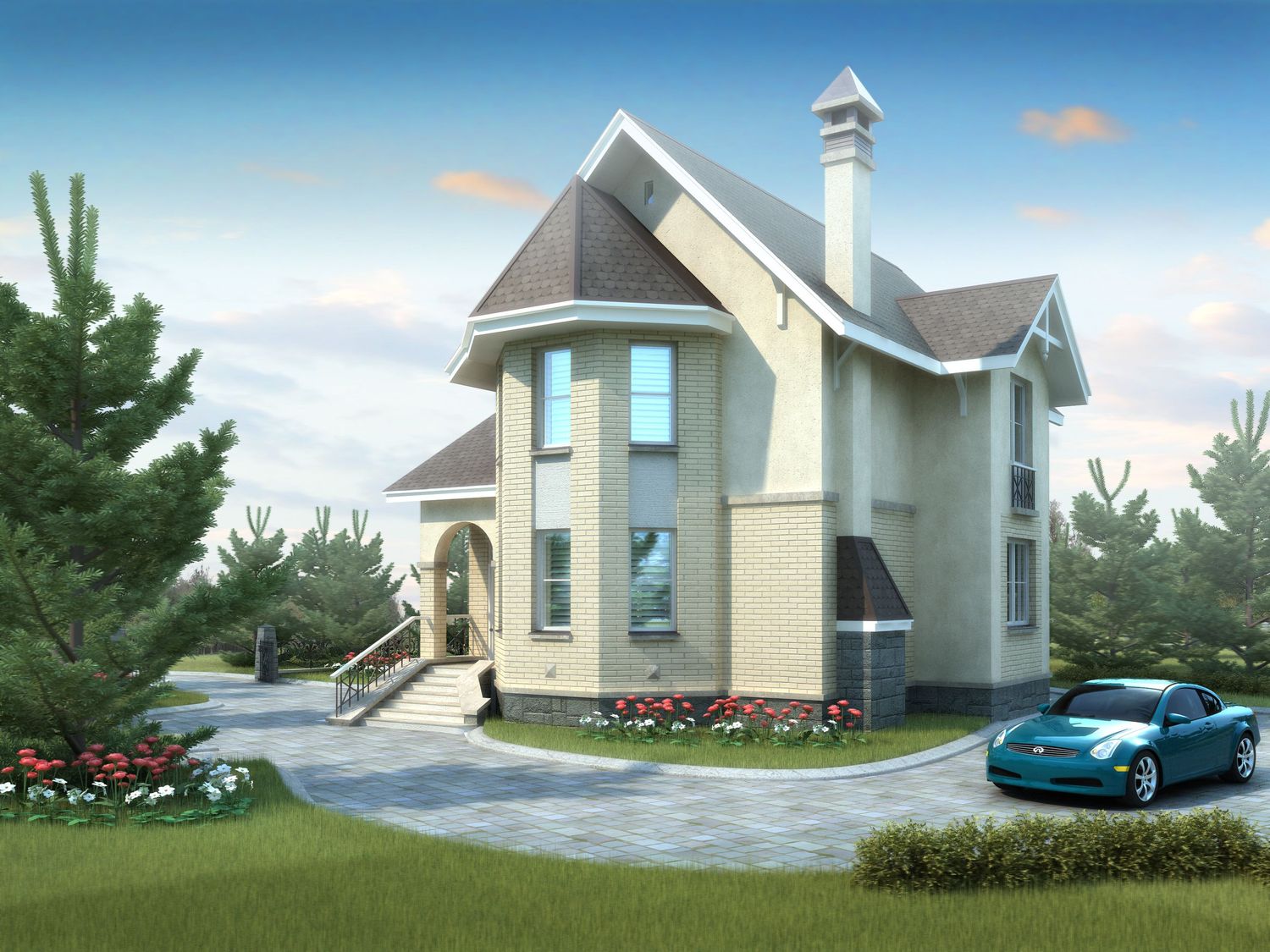 Превью для проекта в портфолио ««Фортуна» - проект двухэтажного дома из газобетона, с эркером, для узкого участка»