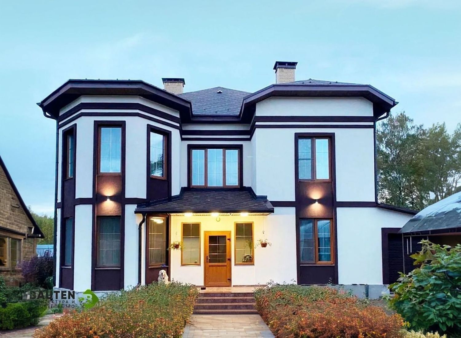 Превью для проекта в портфолио ««Амбиент» - проект двухэтажного дома из газобетона, с эркером и с террасой, открытая планировка»