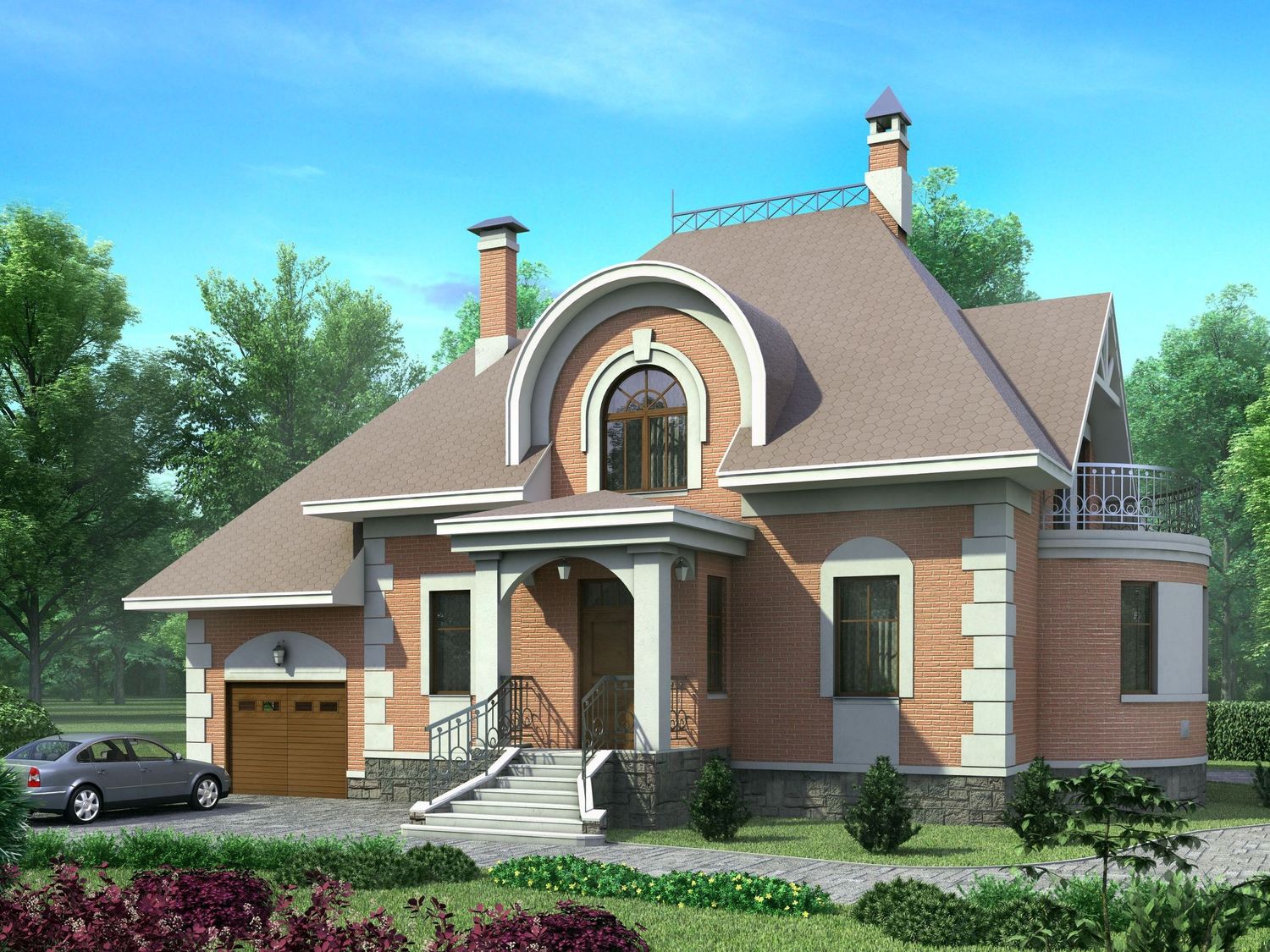 Превью для проекта в портфолио « «Эвита» - проект дома с мансардой, с эркером и с террасой, с гаражом, в стиле эклектика»