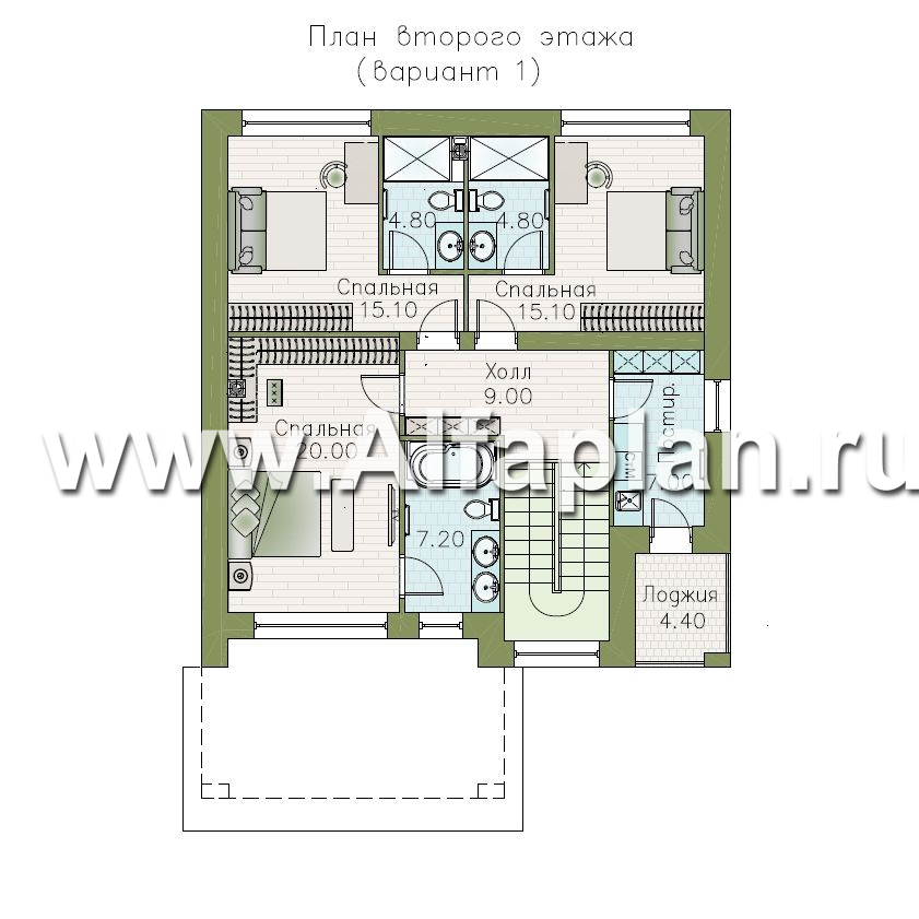 «Нить Ариадны» - проект дома 10х10м, терраса со стороны входа, комфортная планировкой - план дома