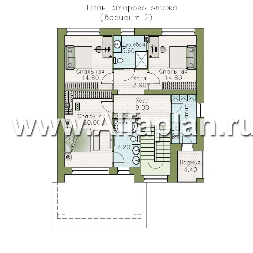 «Нить Ариадны» - проект дома 10х10м, терраса со стороны входа, комфортная планировкой - план дома