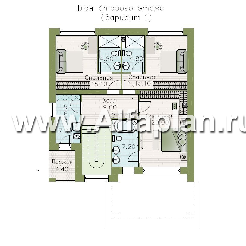 «Нить Ариадны» - проект дома 10х10м, терраса со стороны входа, комфортная планировкой - план дома