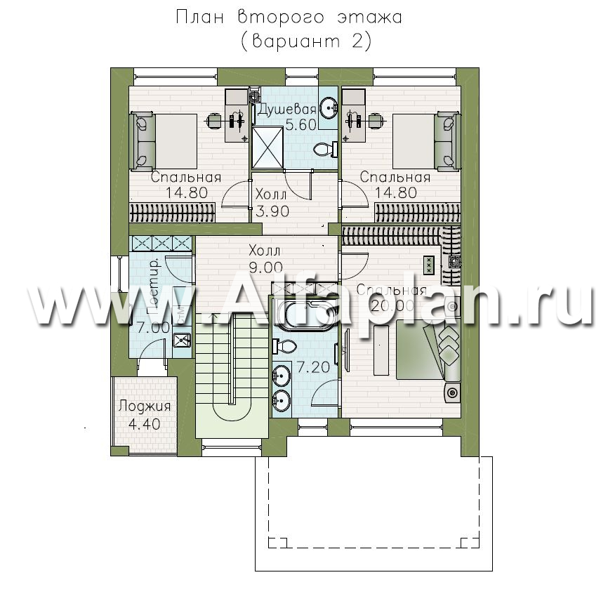 «Нить Ариадны» - проект дома 10х10м, терраса со стороны входа, комфортная планировкой - план дома